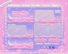 an animated stream bundle for sweet night with clouds, stars and moon on the sky