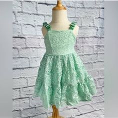 Brand New Mint Green Tea Dress In 3t Green Tea Dress, Mint Dress Lace, Striped Casual Dresses, Tulle Skirt Dress, Layered Ruffle Dress, Pink Tulle Dress, Navy Blue Floral Dress, Muslin Dress, Cotton Long Dress