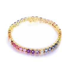 18K Yellow Gold Precious and Semiprecious Stones 11.00 Cts Round Diamonds 1.00 Cts 4mm Stones Please allow 6-8 weeks for delivery. All prices are in US Dollars. Luxury Multicolor Tennis Bracelet As Gift, Luxury Multicolor Gold Bracelet, Luxury Multicolor Cubic Zirconia Tennis Bracelet, Elegant Multicolor Cubic Zirconia Bracelets, Luxury Multi-stone Cubic Zirconia Tennis Bracelet, Multicolor Cubic Zirconia Tennis Bracelet For Formal Occasions, Luxury Cubic Zirconia Multi-stone Tennis Bracelet, Formal Multicolor Cubic Zirconia Tennis Bracelet, Luxury Multicolor Diamond Tennis Bracelet