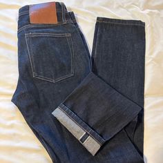 Used But Never Worn By Me. Excellent Condition. Never Hemmed. Original Length Of 34”. Dark Wash Selvedge Jeans With Straight Hem, Selvedge Straight Denim Jeans, Everyday Dark Wash Jeans With Contrast Stitching, Dark Wash Straight Selvedge Jeans, Straight Selvedge Jeans In Dark Wash, Straight Selvedge Dark Wash Jeans, Dark Wash Mid-rise Selvedge Jeans, Selvedge Denim Jeans With Standard Cut Leg, Denim Blue Jeans With Five Pockets For Everyday Use