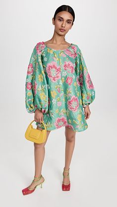 Arianne Elmy Green Good Luck Dress | SHOPBOP Shop Icon, Media Images, Long Puff Sleeves, Pullover Designs, Healthcare Professionals, Good Luck, Puff Sleeve, Stretch Fabric, New Arrivals