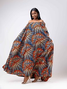 Elevate your weekend style in this flowy, off shoulder maxi dress made with a colorful ankara wax fabric. Your Bedgi Off Shoulder maxi dress showcases your off duty chic fashion sense and is just perfect for casual days out. Description 100 % Cotton African Print Wax fabric Elastic around off shoulder Side pockets Medium length is 64 inches Made in Cameroon Fabric from Togo Care instructions Hand wash cold Hang to dry Do not bleach Iron on the wrong side Robes Wax, Kitenge Designs, Ankara Long Gown, Ankara Long Gown Styles, Gown Styles, Off Shoulder Maxi Dress, Wax Fabric, Design Dresses, African Style