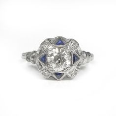 an art deco diamond and sapphire ring, circa 1920's or early 1930s's