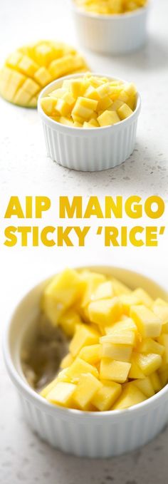 mango sticky rice in a bowl with the words air mango sticky rice