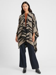 Reversible Zebra Poncho | Banana Republic Poncho Outfit, Fall Fit, Cozy Style, Fall Winter Wardrobe, Poncho Cape, Cozy Fashion, You Call, Winter Wardrobe, Capsule Wardrobe