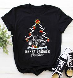 Christmas Farmer Shirt / Tractor Shirt / Xmas Shirt / Christmas Gift / Farming Life Xmas Tree Merry Farmer Christmas Shirt Christmas Holiday Shirt With Graphic Print, Christmas Holiday Graphic Print Shirt, Farming Life, Farmer Shirt, Cricut Christmas, Xmas Shirts, Christmas Shirt, Farm Life, Xmas Tree