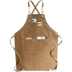 a brown apron with two pockets on it