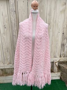 "Beautiful 1970s hand-knit light pink shawl. It's nice size shawl and very soft and warm. The shawl is 74\" long and 26\" wide. It's in fabulous vintage condition Items are shipped out within 1-2 business days. If you have any questions please feel free to message me I reply quickly. Check out the rest of my shop www.etsy.com/shop/alwaysvintagenvogue Thank you for looking and happy shopping!" Vintage Pink Shawl Scarf, Vintage Pink Shawl Scarves, Pink Vintage Shawl Scarf, Pink Hand Knitted Scarves One Size, Pink Crochet Shawl One Size, Pink Shawl, Twist Front Top, Silk Jumpsuit, Palm Desert