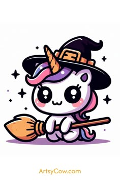 a cartoon cat with a witches hat and broom