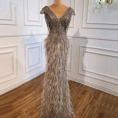 Elegant Mermaid Feathers Beading Luxury Evening Dress Gatsby Wedding Dress, Party Wear Gown, Stunning Prom Dresses, Evening Dresses With Sleeves, Evening Gowns Elegant, Evening Dresses For Weddings, Dress Drawing, Floor Length Gown