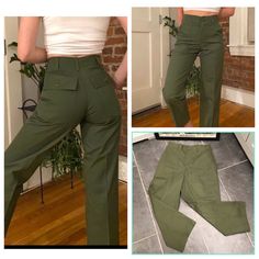 1981 Official Us Army Fatigues Combat Pants Tactical Uniform High Waisted Size: 32x25 Nwot. Excellent Condition Color: Army Green 50/50 Cotton Polyester Blend Ripstop Canvas Material. Unisex Us Army Certified Uniform Pants. Short Inseam High Rise Measurements: Waist: 32” Hip To Hip 20” Rise 14.5” Inseam: 25” Leg Width 11.5” Leg Opening 18” ***Disregard Length On Size Tag. These Pants Have Been Hemmed. Size Given Based On Measurements Above Bundle 2 Or More Items For A Discounted Offer. Plus, You Fitted Military Cargo Pants, Khaki Fitted Cargo Pants For Workwear, Fitted Khaki Cargo Pants For Work, Fitted Full-length Military Bottoms, Vintage Fitted Bottoms With Cargo Pockets, Fitted Vintage Cargo Pants With Pockets, Fitted Vintage Pants With Cargo Pockets, Fitted Vintage Cargo Pants, Vintage Fitted Cargo Pants With Belt Loops