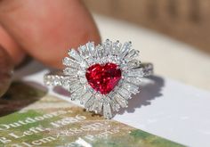 * Condition: Brand new * Center Stone: Natural Ruby from Myanmar, Heart Cut, approx 1.09ct or Natural Emerald from Colombia, Heart Cut, approx 0.68ct * Side Stone: Natural White Diamond, Round Cut & Baguette Cut (VS1 clarity with F color) * Metal Purity: 18k Solid White Gold * Free DHL Express Shipping. * Attached with Certificate. * Each piece is made-to-order with care and special attention to detail. all items are made with conflict-free diamonds and gems. * The item will be gift wrapped and Gia Certified Heart Diamond Rings, Gia Certified Heart Shaped Fine Jewelry Ring, Fine Jewelry Platinum Heart-shaped Rings, Fine Jewelry Platinum Heart Rings, Fine Jewelry Heart-shaped Platinum Rings, Platinum Heart-shaped Fine Jewelry Rings, Heart-shaped Gia Certified Ring For Anniversary, Gia Certified Heart-shaped Ring For Anniversary, Gia Certified Heart Shaped Anniversary Ring