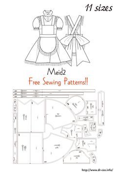 the front and back of a sewing pattern for a dress with an apron on it