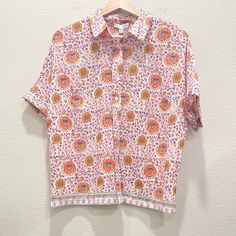 In Excellent New Condition. No Visible Flaws Or Stains. Oversize Fit. Multicolor Buttoned Shirt For Daywear, Multicolor Button-up Top For Daywear, Daywear Floral Print Button-up Shirt, Feminine Multicolor Button-up Top, Button-up Floral Print Tops For Daywear, Floral Print Button-up Tops For Daywear, Summer Daywear Blouse With Buttons, Summer Daywear Blouse With Button Closure, Collared Blouse For Daytime In Spring