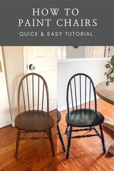 two wooden chairs sitting on top of a hard wood floor