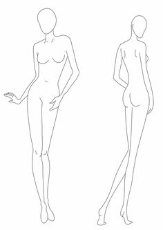 a line drawing of a woman's body and torso, with one standing in the middle