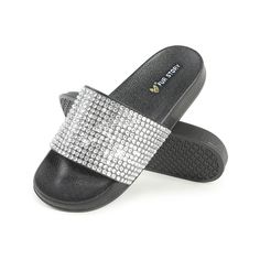 PRICES MAY VARY. [Rhinestone & Rivet]: The glitter slides are adorned with sparkly rhinestones, creating a celestial effect reminiscent of a starry sky. The exquisite and sophisticated design is ideal for various occasions. The upgraded platform wedge and rivet enhance the fashionable and delicate appearance of these glitter sandals. [Material & Thick Heel]: The women platform slides are crafted from PVC material, which possess a medium hardness with a certain degree of flexibility. The sole of Glitter Slides, Rhinestone Slides, Ladies Slides, Cute Slides, Sparkly Sandals, Bling Sandals, Gold Slides, Shower Shoes, Women Platform Sandals