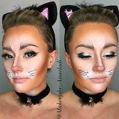 Catmakeup Kitty White Cat Makeup Halloween, White Cat Costume Women, Kitty Makeup For Kids, Mice Makeup, Kitty Costume Women, Cat Costumes Women Diy, Diy Cat Costume Women, Womens Cat Costume, Kitty Makeup Halloween