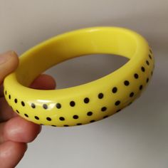 Bangle sunshine yellow bangle with black dots Shipped free with any other item in the UK Yellow Bangles, Plastic Gift Wrap, Plastic Bangles, Wooden Bead Necklaces, Sunshine Yellow, Wood Necklace, Black Dots, Wooden Beads, Green Glass