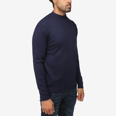 Stay warm and look good for any occasion with our stylish and versatile colorful mock neck sweater collection for men. Navy Turtleneck Winter Top, Navy Turtleneck Tops For Winter, Classic Navy Sweatshirt For Winter, Classic Navy Winter Sweatshirt, Navy Crew Neck Polo Sweater For Winter, Sweater Care, Mens Turtleneck, Sweaters For Men, Fitted Turtleneck