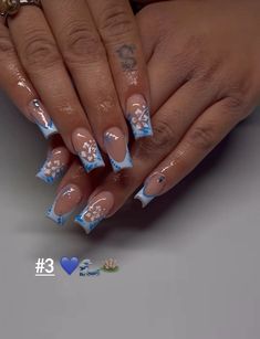 Cute 2024 summer nails Summer Nails 2024 Blue, Summer Nails With Charms, Nails Acrylic Summer 2024, Nail Inspo Summer 2024, Blue Nail Inspo Acrylic, Blue Nails With Flowers, Blue Nails Summer, Summer Flower Nails, Beach Boho Dress