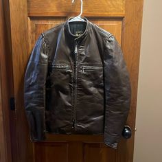 Vintage 60s/70s Brooks Leathers Brown Leather Jacket Size 32 New With Tags I Was The Only Person To Wear It(Was Too Small) In Beautiful Condition Size - 32 Fits Like An Xs Pit To Pit Is 18 Shoulder To Shoulder Is 16.5 Shoulder To Hem Is 25 Vintage Brown Leather Biker Jacket With Long Sleeves, Fitted Retro Vintage Brown Leather Jacket, Retro Long Sleeve Vintage Brown Leather Jacket, Bleached Denim Jacket, Levis Jean Jacket, Black Quarter Zip, Vintage Single-breasted Leather Outerwear, Lee Denim, Only Jeans