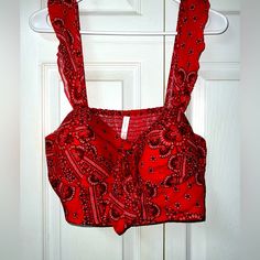 Nwt Xhilaration Red Bandana Crop Top/Bra Top Red Cotton Crop Top For Festival, Trendy Red Top For Festival, Trendy Red Crop Top For Vacation, Bandana Crop Top, Bandana Top, Fur Purse, Top Bra, Red Bandana, Crop Top Bra