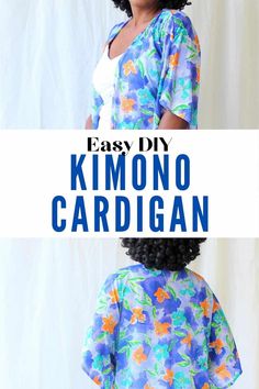 Make your own cute clothing with this Easy DIY Kimono Cardigan With Free Pattern! This kimono is so cute and light! Pick out your own cute inspired fabric and use the included free pattern to make your own in about an hour. The free pattern makes it so easy! Perfect for beginners! Sewing tutorial. DIY clothing. Easy DIY Kimono Cardigan With Free Pattern Kimono Sewing Pattern Free Tutorials, Sewing Cardigan Pattern, How To Sew Kimono, Diy Jacket Sewing Free Pattern, Kimono Tutorial How To Make, Free Kimono Pattern, Flowy Top Sewing Pattern, Free Cardigan Sewing Pattern, Free Kimono Sewing Pattern