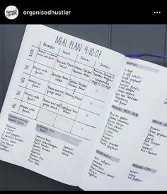 an open book with instructions on how to use the meal planner for meals and desserts