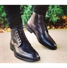 Handmade Mens Black Cap Toe Ankle High Boots, Mens Oxfords Lace up Boots Winter Dresses With Boots, Leather Dress Boots, Men's Cap, Mens Cap, Dress Leather Boots, Quality Leather Boots, Mens Dress Boots, Custom Design Shoes, Desert Boot