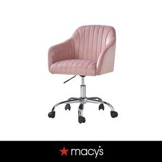 a pink office chair with wheels and casteors