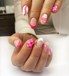 Funky French Tip Nails Almond, High Nails, Belle Nails, Preppy Nails, Pink Tip Nails, Holloween Nails, Jr High