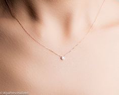 Simple Diamond Necklace - Minimalist Necklace - 14K Rose Gold Diamond Necklace - Delicate Necklace - Minimalist Solitaire Pendant Necklace For Formal Occasions, Minimalist Rose Gold Diamond Necklace With Clavicle Chain, Formal Minimalist Solitaire Pendant Necklace, Minimalist Rose Gold Clavicle Chain Diamond Necklace, Minimalist Rose Gold Round Diamond Necklace, Minimalist 14k Rose Gold Round Jewelry, Minimalist Rose Gold Pendant Diamond Necklace, Minimalist Rose Gold Diamond Necklace In Sterling Silver, Rose Gold 14k Gold Solitaire Necklace With Delicate Chain