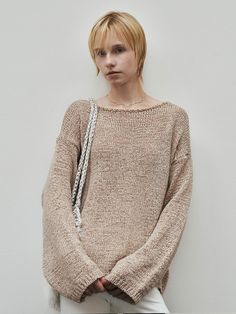 Composition : Acrylic 100%Color: BeigeCountry of Origin : China Spring Oversized Beige Knit Top, Oversized Beige Knit Top For Spring, Casual Taupe Sweater For Spring, Boat Neck, Knit Sweater, Knitted Sweaters, Knitwear, Composition, China