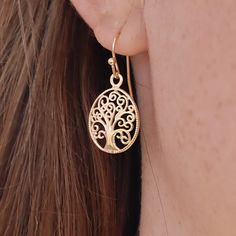 Gold Tree Of Life Nature-inspired Jewelry, Hypoallergenic Gold Nature-inspired Jewelry, Nature-inspired Hypoallergenic Gold Jewelry, Hypoallergenic Nature-inspired Gold Jewelry, Filigree Hoop Earrings, White Opal Earrings, Gold Dangle Earrings, The Tree Of Life, Earring Tree