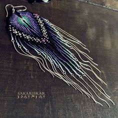 Studded Leather Jacket, Long Fringe, Long Fringes, Seed Bead Earrings, Studded Leather, Beads And Wire, Leather Items, Deep Purple, Seed Bead