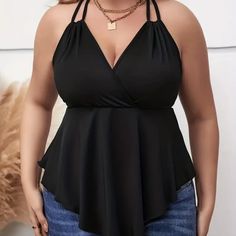 Plus Size Sexy Tank Top. Nwot Plus Size Cleavage Shirts, Sew Plus Size Tops, Criss Cross Halter Top Plus Size, Blusas Plus Size Feminina, Tops Plus Size Women, Plus Size Halter Top, Halter Cami Top, Halter Top Shirts, Bandana Top