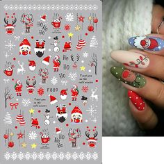 3D Red Santa Claus Christmas Nail Art Sticker Gonk Snowflake Elk Penguin Holly Winter Decal Slider Holiday Nails Diy, Sticker Nails, Festive Manicure, Nail Art 3d, Christmas Nail Stickers, Manicure Diy, Nail Art Sticker, Snowflake Nails, Nail Tattoo