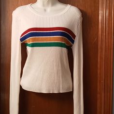 Brand New Without Tags Retro White Ribbed Top, White Retro Ribbed Tops, White Ribbed Retro Top, Cream Sweater, Scoop Neck, Sweaters For Women, Brand New, Cream, Tags