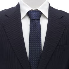 If your style aesthetic is traditional with a modern twist, then look no further. This elegant 100% silk tie is perfect for any formal occasion or workplace function, and combines a deep navy blue background with fine horizontal threads in contrasting shades of gray. Welcome to your new favorite accessory. Classic Striped Suit And Tie Accessories For Business, Classic Striped Ties For Business, Elegant Ties For Business Meetings, Classic Pinstripe Ties For Formal Occasions, Classic Pinstripe Formal Ties, Striped Ties For Workwear, Pinstripe Ties For Formal Occasions, Fitted Pinstripe Ties For Business, Pinstripe Business Tie