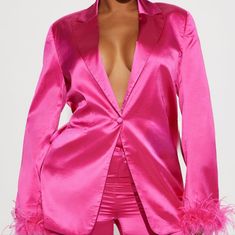 Satin Like Material New Never Warn Button Closure Pink Party Blazer With Button Closure, Spring Night Out Blazer With Buttons, Spring Party Blazer Button-up, Spring Party Blazer, Spring Party Button-up Blazer, Chic Button-up Party Blazer, Chic Button-up Blazer For Party, Trendy Button-up Party Blazer, Spring Party Button-up Outerwear