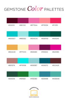 the color chart for gemstonee's palettes is shown in red, green,