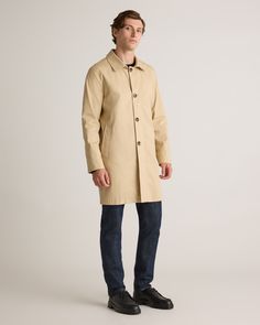 Rain or shine, our Comfort Stretch Trench Coat is your new wardrobe staple. Fashion meets function with the water-resistant finish and stretch fabric, plus, the lightweight lining makes it the perfect transitional layer. It's a timeless piece you'll wear year after year. Prefer a different length? Check out our long version.  | Quince | Men's Comfort Stretch Trench Coat in Light Khaki, Size XXL, Organic Cotton Classic Solid Raincoat With Pockets, Classic Spring Outerwear For Outdoor, Classic Spring Outdoor Outerwear, Classic Solid Color Outerwear For Travel, Modern Outerwear For Spring Rainy Weather, Classic Gabardine Raincoat For Spring, Classic Gabardine Outerwear For Daily Use, Classic Waterproof Outerwear For Work, Classic Spring Gabardine Raincoat