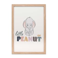 an elephant with the words'little peanut'on it is framed in a wooden frame