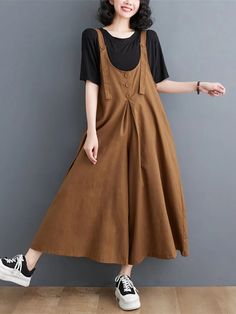 Black Overalls, Leisure Fashion, Pants Wide Leg, Fashion Seasons, Color Shorts, Cardigan Tops, Cotton Style, Neck Designs, Light Brown