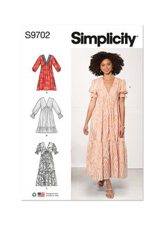 a women's dress and top sewing pattern, with the words simplicity written