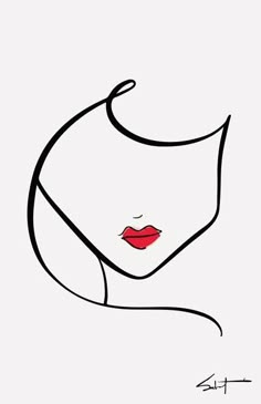 a drawing of a woman's face with red lipstick