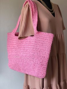 Pink Square Crochet Beach Bag, Pink Square Crochet Bag For Beach, Pink Square Crochet Bag For The Beach, Elegant Woven Crochet Bag For Beach Season, Pink Summer Crochet Bag, Pink Crochet Rectangular Beach Bag, Rectangular Pink Crochet Beach Bag, Elegant Beach Bag, Square Straw Bag For Vacation