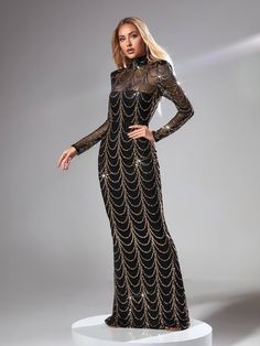 This Melisande Long Sleeve Sequin Maxi Dress In Black looks vibrant and captivating with its long sleeve striped sequin design atop a sheer mesh layer. Its maxi length creates a beautiful silhouette for any special occasion. Enjoy the confidence and sophistication of this stunning dress. Material: Sequin (100% Polyester) Invisible zipper opening at the back Clean: Hand wash cold Stretch Factor: Non Stretch Color may vary due to the lighting on images. The product images (without model) are the c Long Sleeve Sequin Dress, Sequin Design, Sequin Maxi Dress, Sequin Maxi, Long Sleeve Sequin, Black Sequin Dress, Long Black Dress, Dress Material, Stunning Dresses