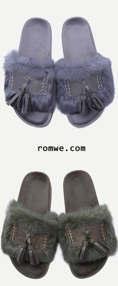 Peep Toe Faux Fur Tassel Trim Soft Sole Slippers Soft Sole Slippers, Walking Tall, Jeweled Sandals, Casual Shoe, Nike Shoes Women, Shoe Closet, Slides Shoes, The Grey, Wearing Red